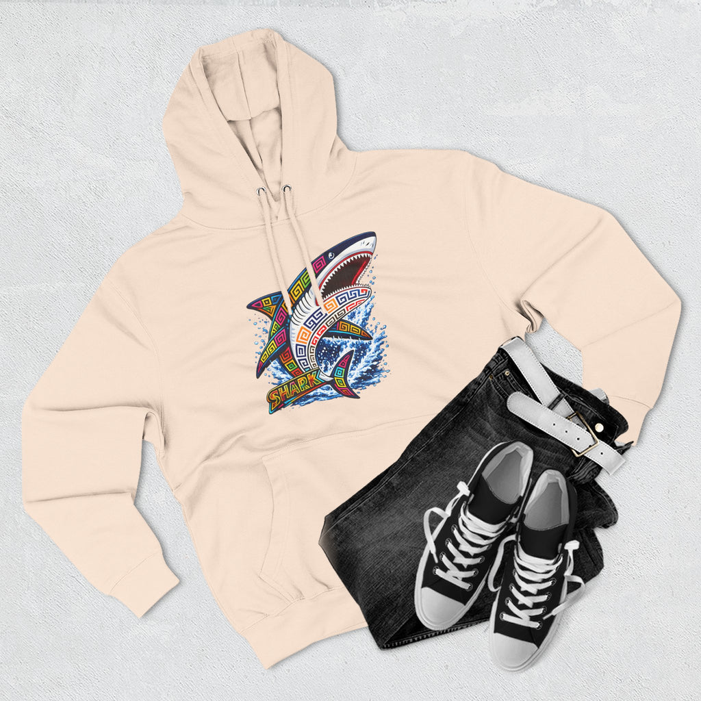 Shark Graphic Hoodie — Colorful Tribal Surf Shark Fleece Pullover