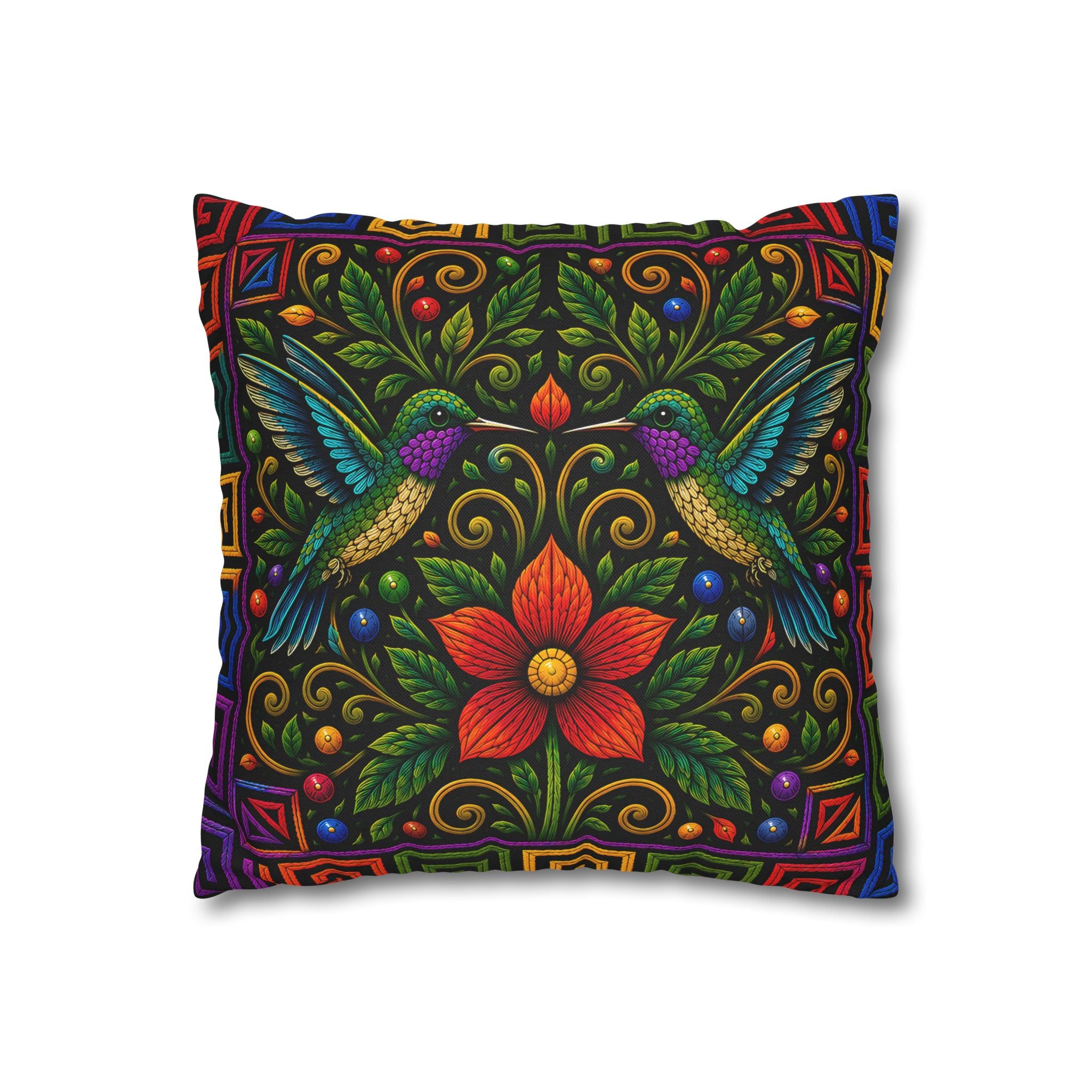 Hummingbird Floral Decorative Pillowcase — Vibrant Boho Garden Throw Cover