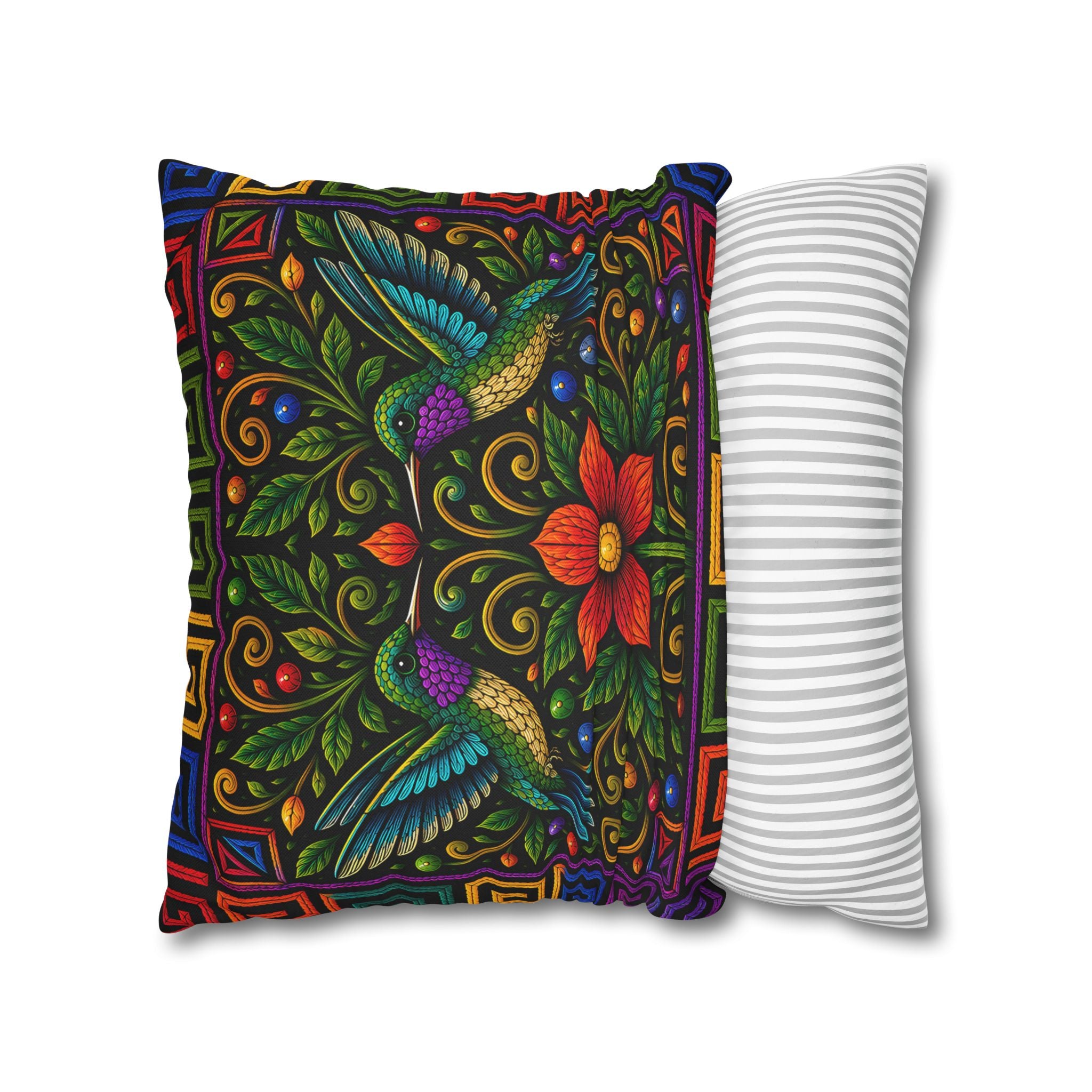 Hummingbird Floral Decorative Pillowcase — Vibrant Boho Garden Throw Cover