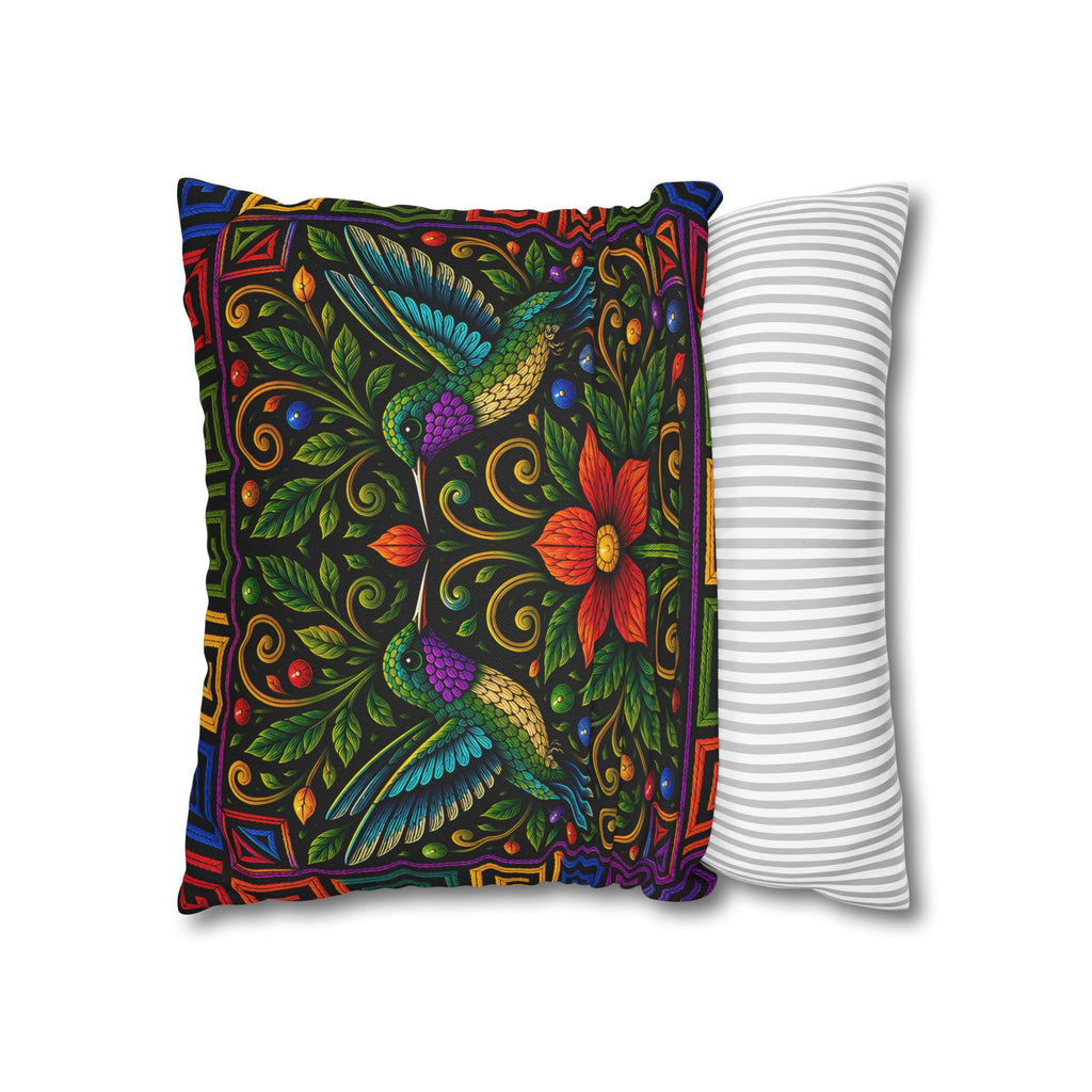Hummingbird Floral Decorative Pillowcase — Vibrant Boho Garden Throw Cover