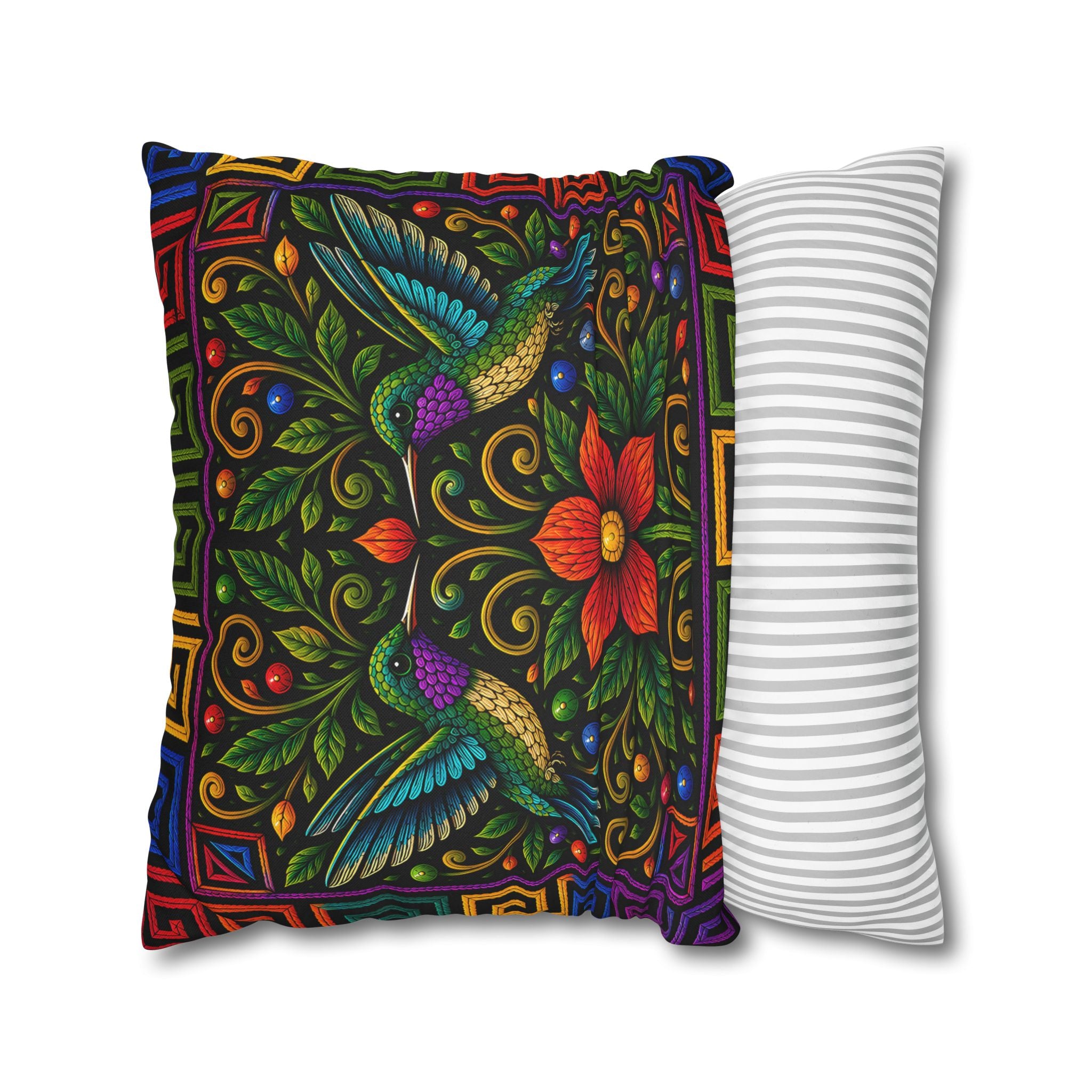 Hummingbird Floral Decorative Pillowcase — Vibrant Boho Garden Throw Cover
