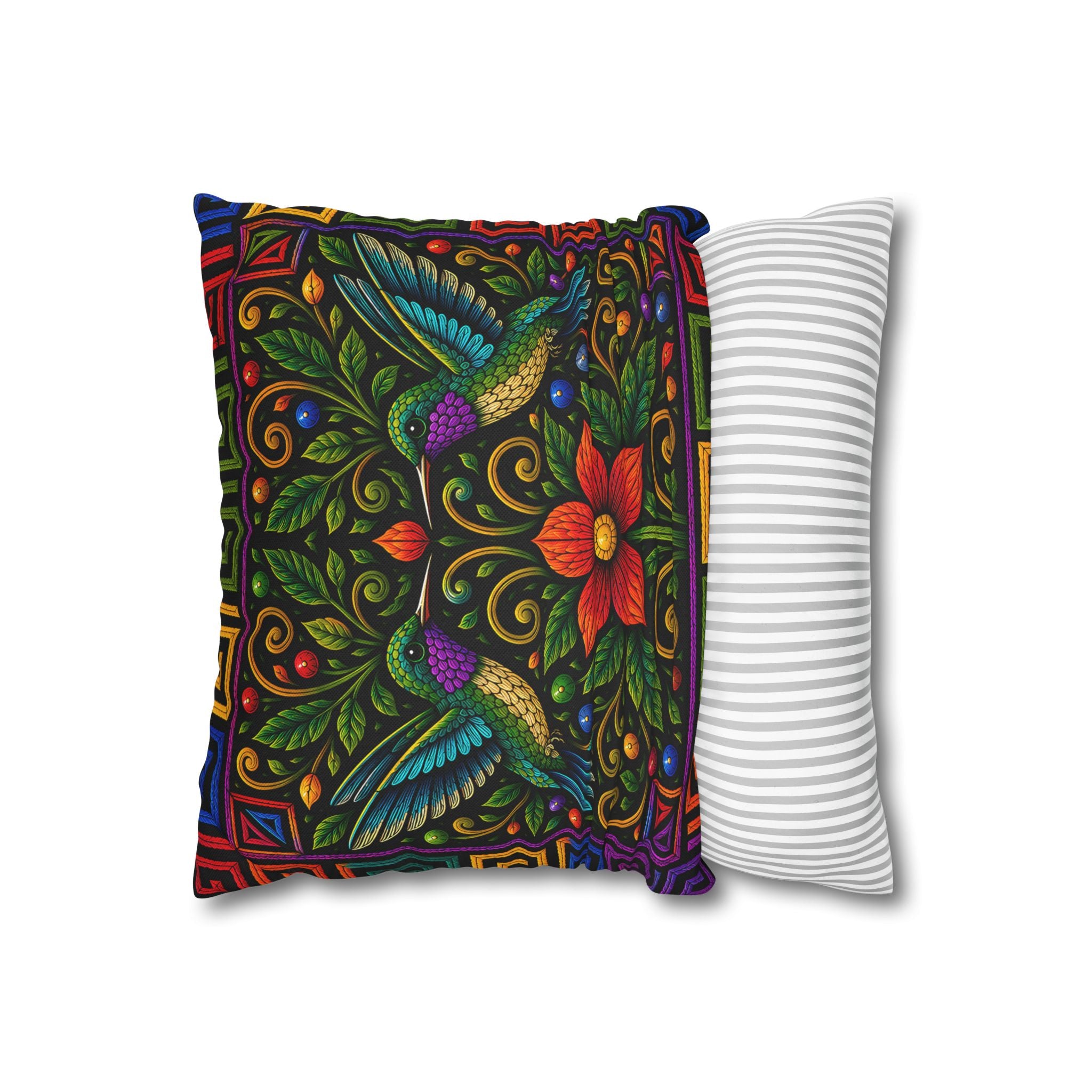 Hummingbird Floral Decorative Pillowcase — Vibrant Boho Garden Throw Cover