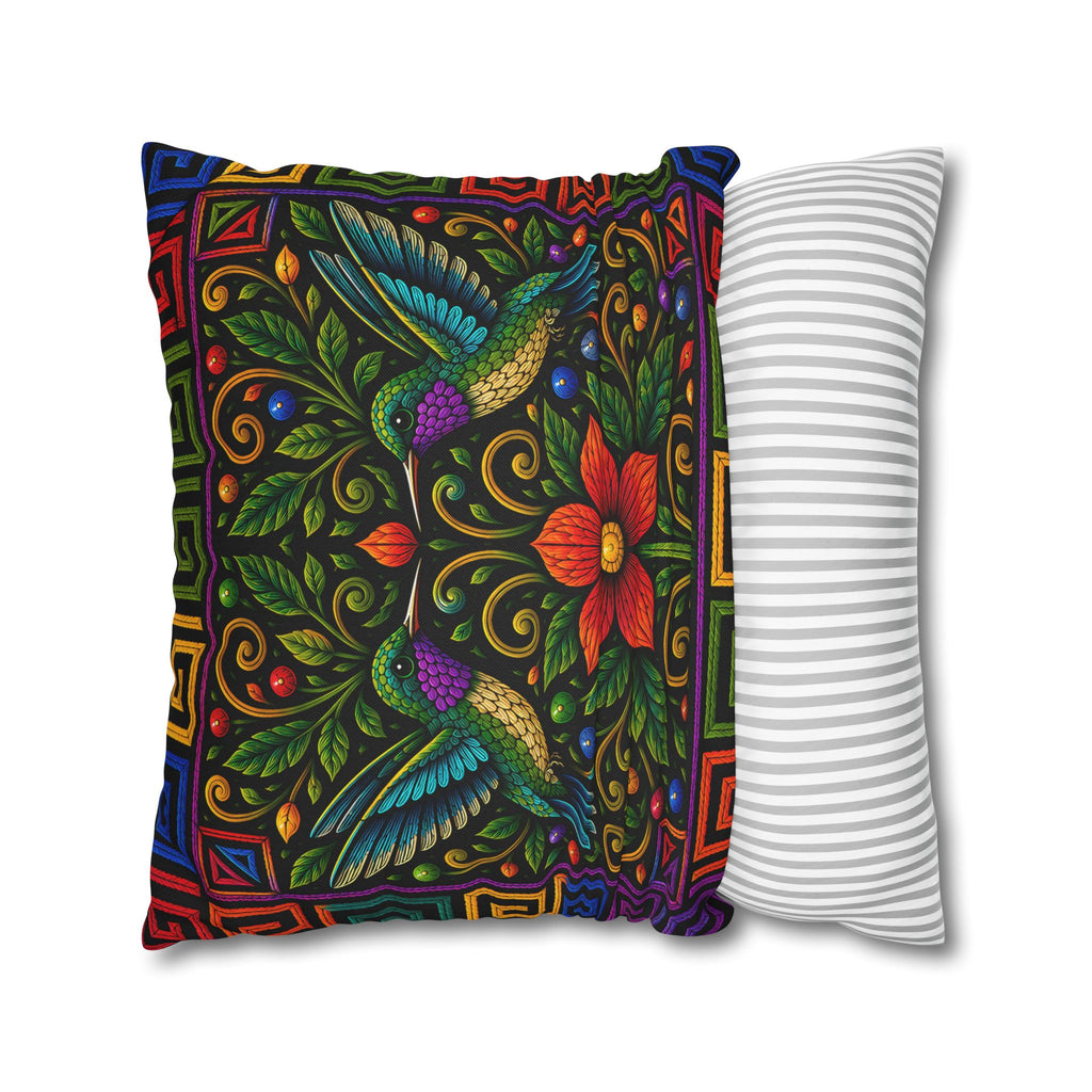 Hummingbird Floral Decorative Pillowcase — Vibrant Boho Garden Throw Cover