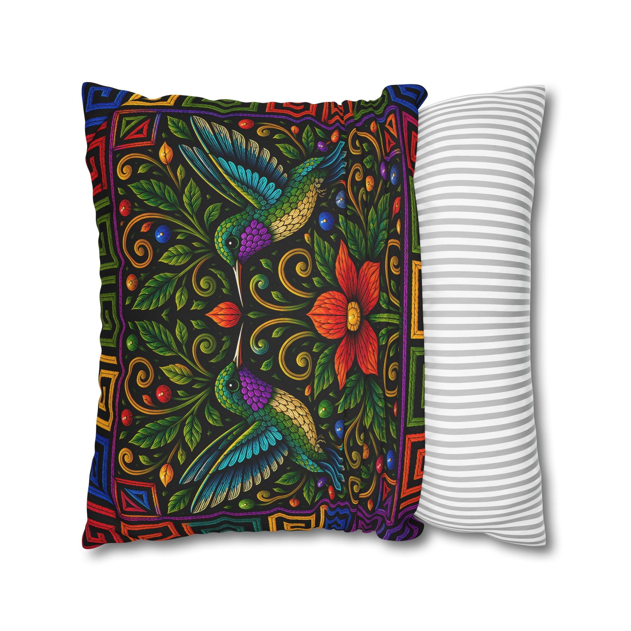 Hummingbird Floral Decorative Pillowcase — Vibrant Boho Garden Throw Cover