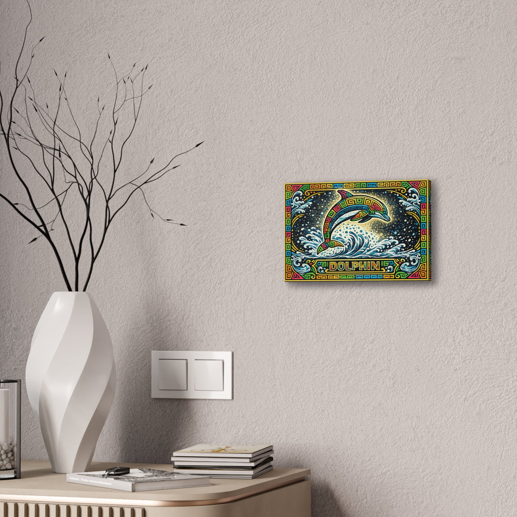 Dolphin Mosaic Canvas Print — Colorful Leaping Dolphin Wall Art