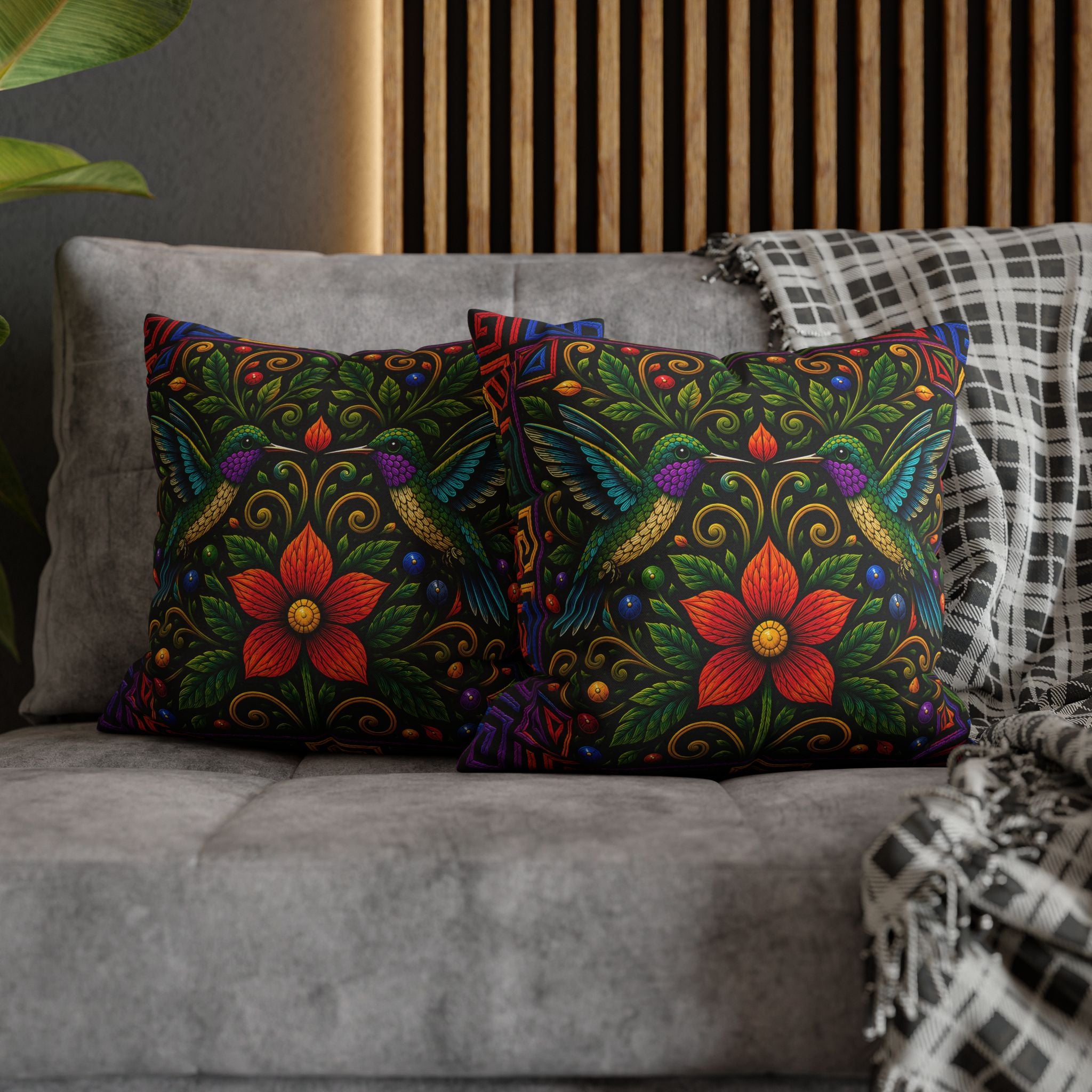 Hummingbird Floral Decorative Pillowcase — Vibrant Boho Garden Throw Cover