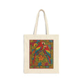 Canvas Tote Bag — Colorful Parrot Floral Print, Boho Tropical Market Bag