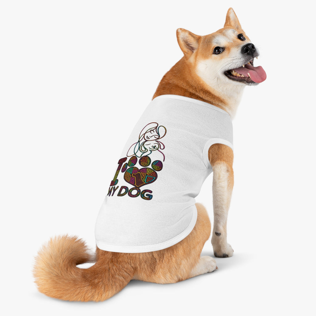 Dog Love Pet Tank — "I  My Dog" Colorful Paw Heart Dog Tank Top