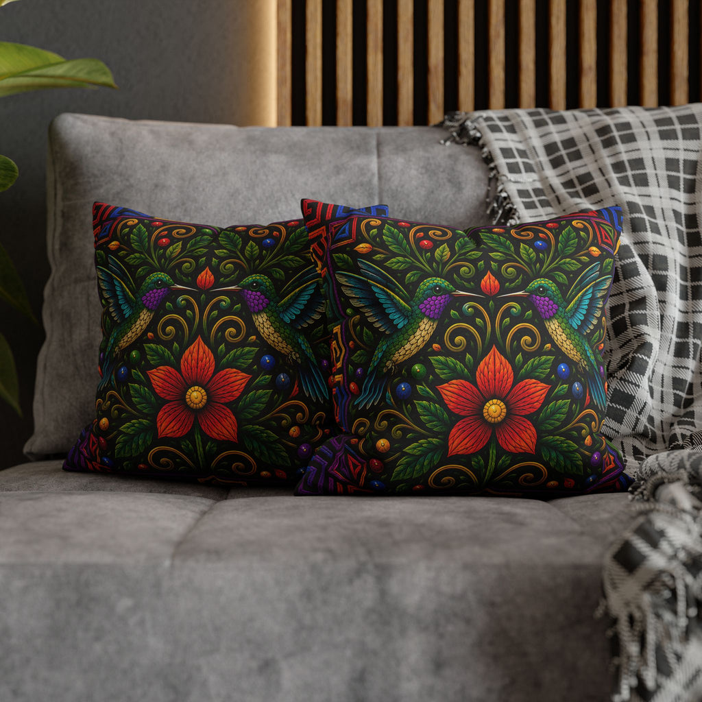 Hummingbird Floral Decorative Pillowcase — Vibrant Boho Garden Throw Cover