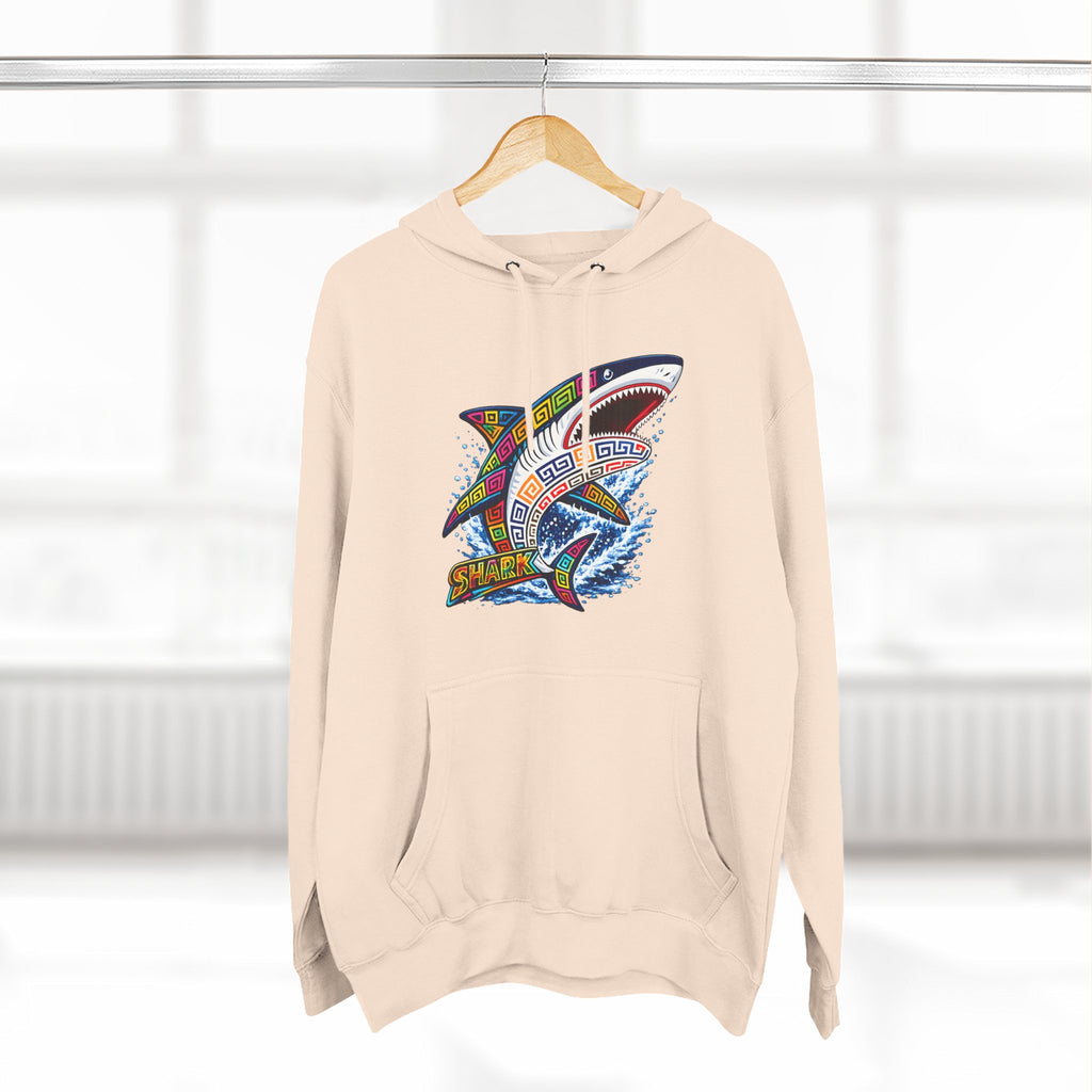 Shark Graphic Hoodie — Colorful Tribal Surf Shark Fleece Pullover