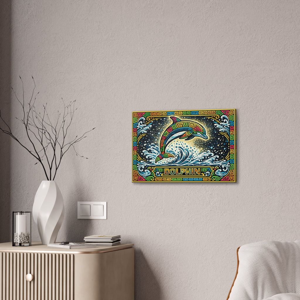 Dolphin Mosaic Canvas Print — Colorful Leaping Dolphin Wall Art