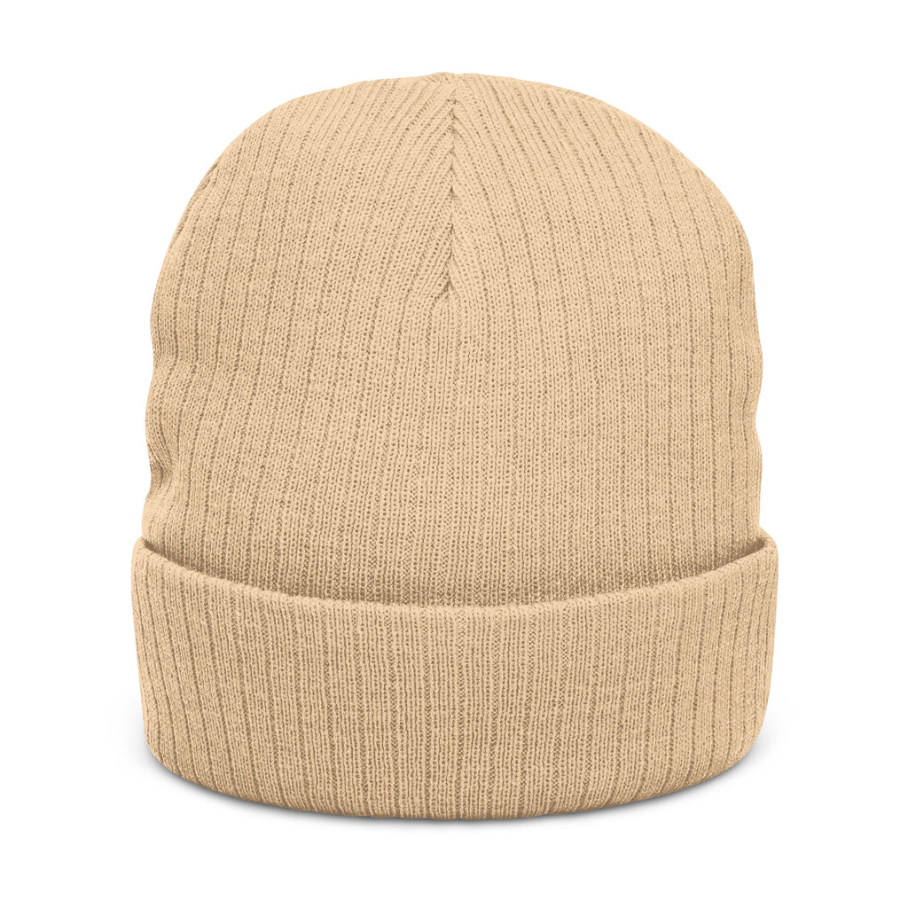 Embroidered 'Love & Peace' Ribbed Knit Beanie — Colorful Retro Heart Design