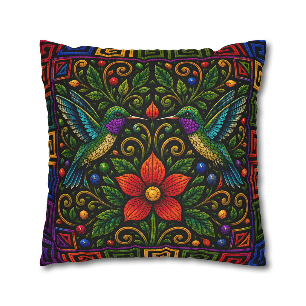 Hummingbird Floral Decorative Pillowcase — Vibrant Boho Garden Throw Cover