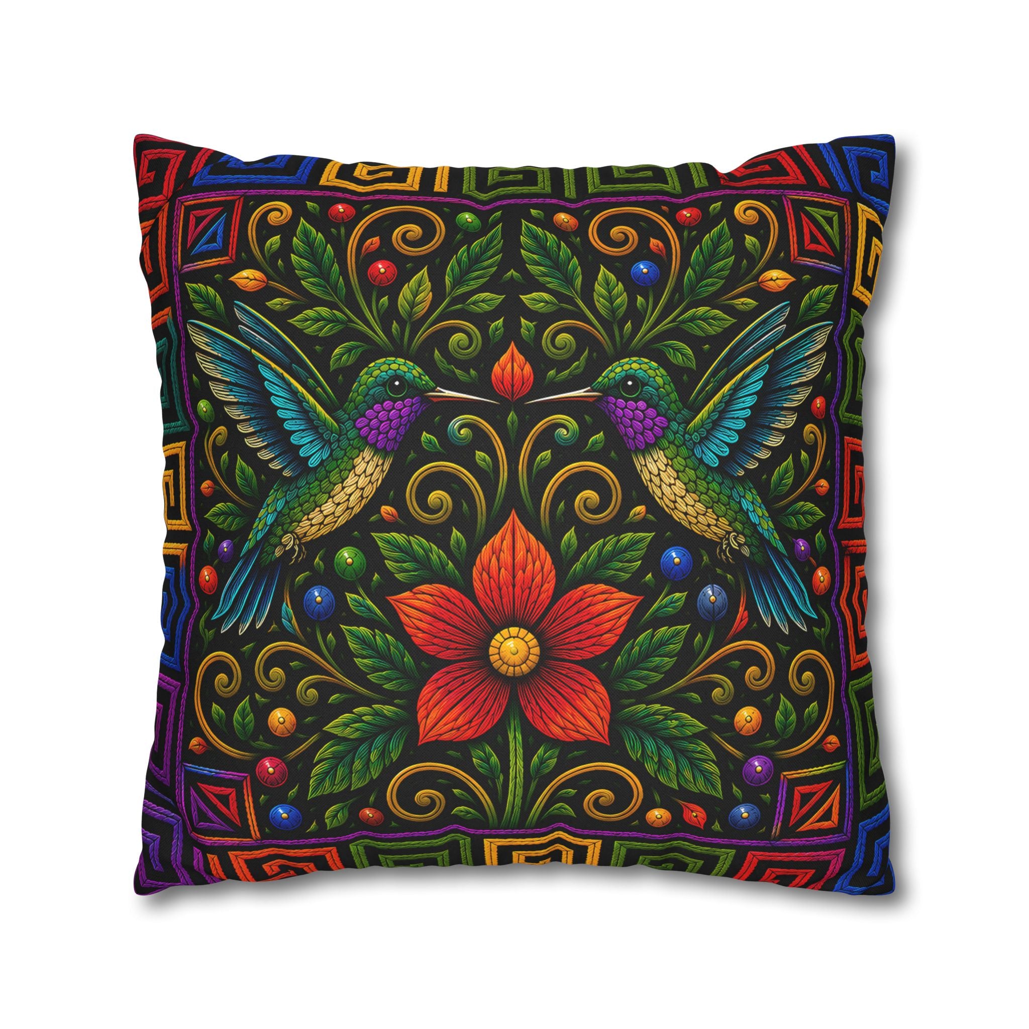 Hummingbird Floral Decorative Pillowcase — Vibrant Boho Garden Throw Cover