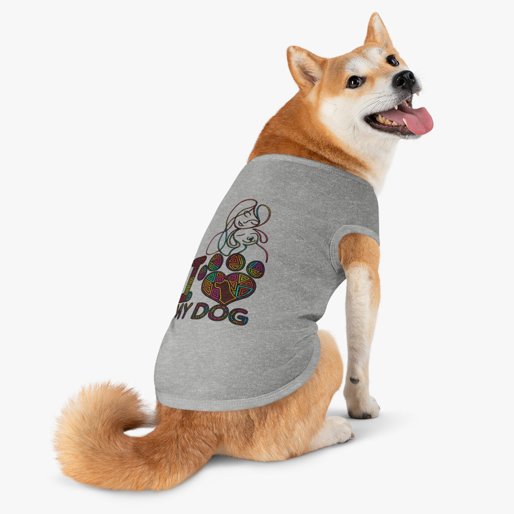 Dog Love Pet Tank — "I  My Dog" Colorful Paw Heart Dog Tank Top
