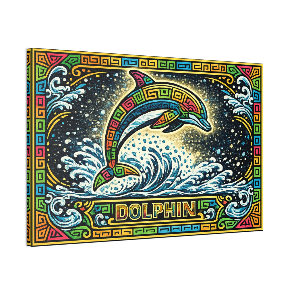 Dolphin Mosaic Canvas Print — Colorful Leaping Dolphin Wall Art