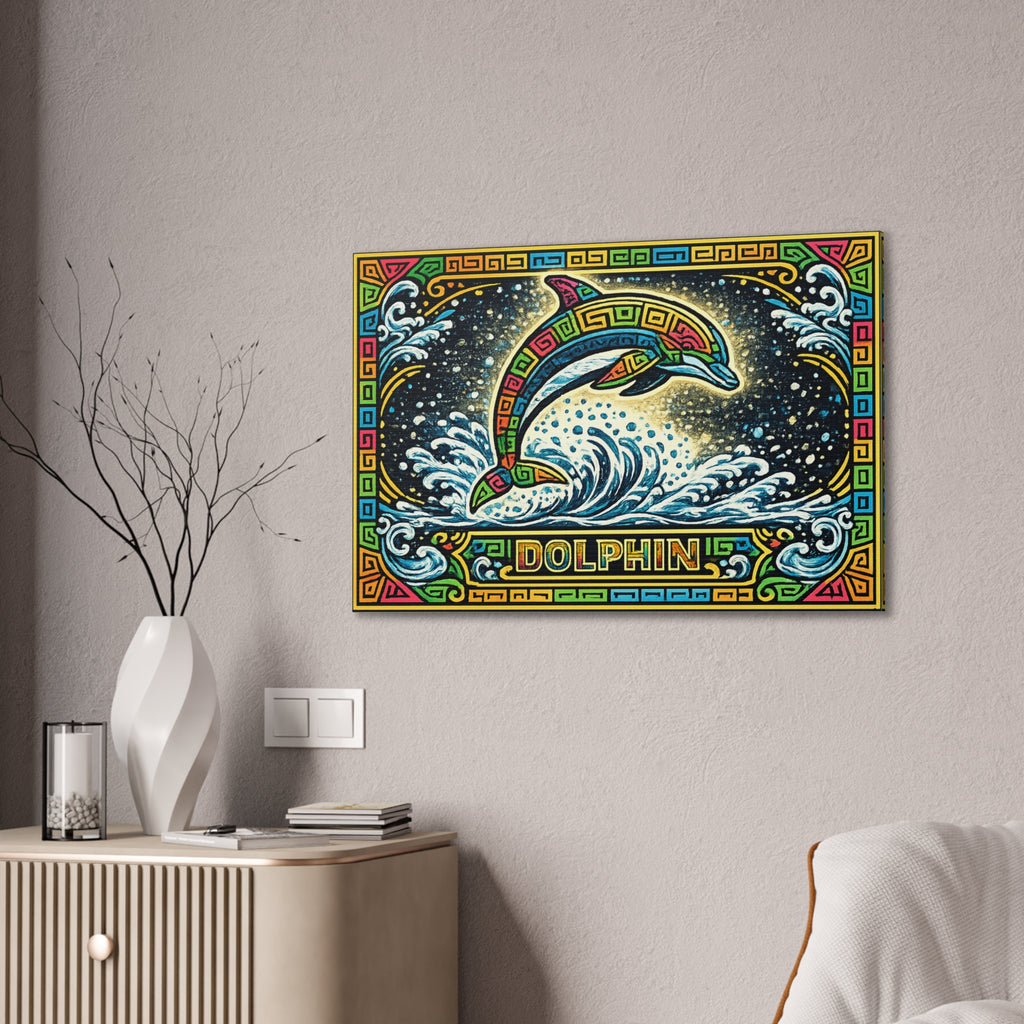 Dolphin Mosaic Canvas Print — Colorful Leaping Dolphin Wall Art