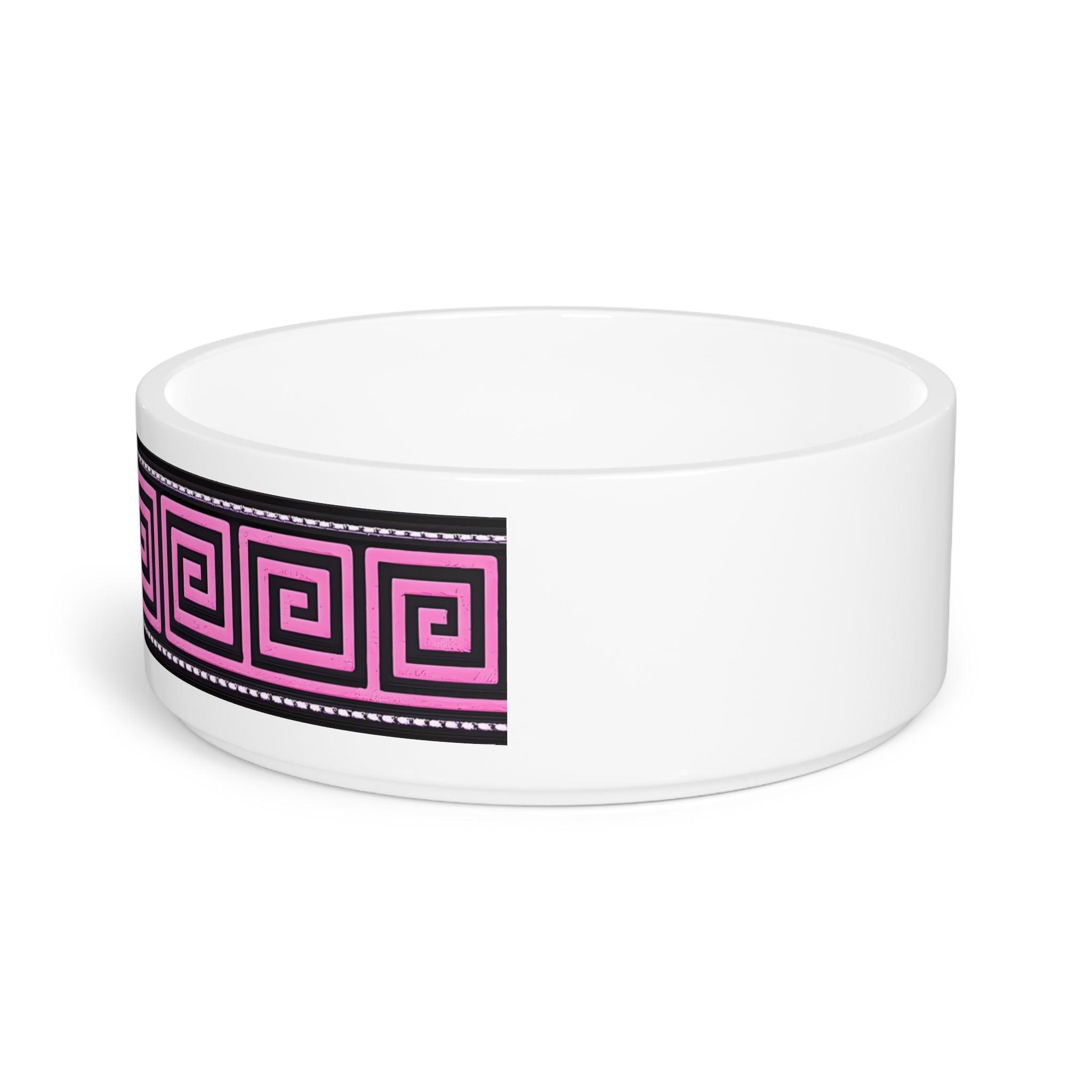 Green Greek Key Ceramic Pet Bowl — Modern Geometric Dog & Cat Dish