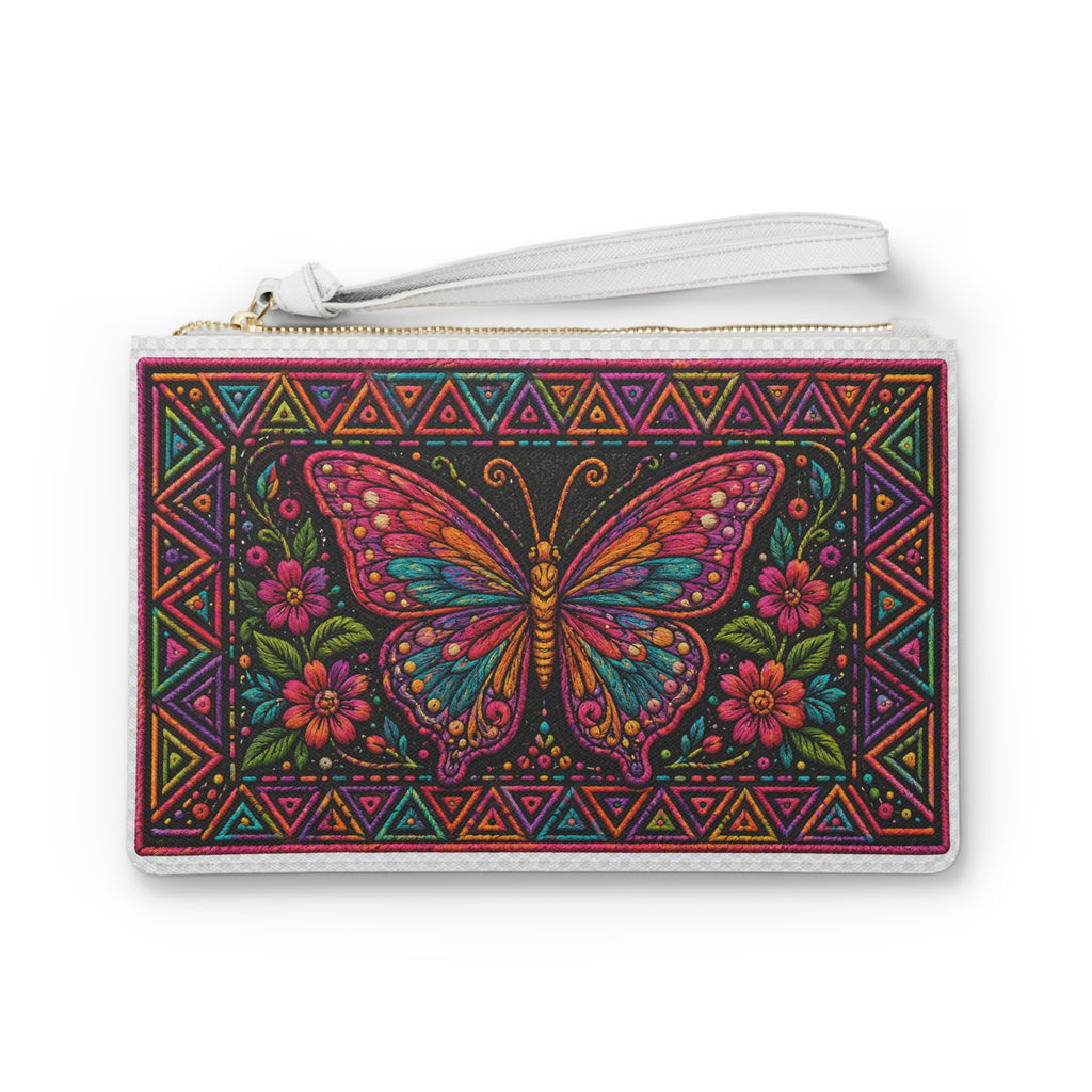 Butterfly Mosaic Clutch Bag — Colorful Floral Foldover Wristlet