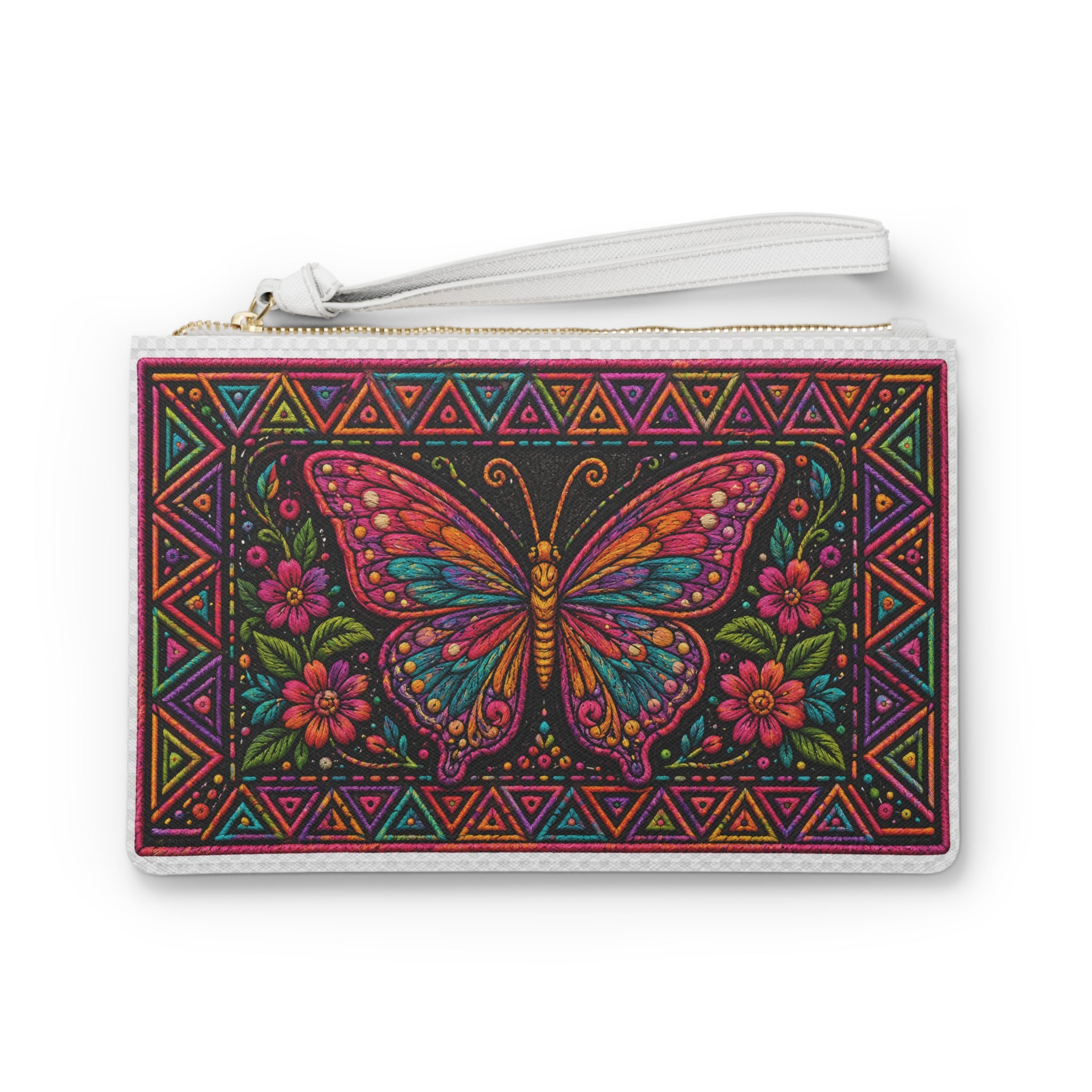 Butterfly Mosaic Clutch Bag — Colorful Floral Foldover Wristlet