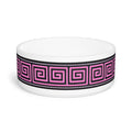 Green Greek Key Ceramic Pet Bowl — Modern Geometric Dog & Cat Dish