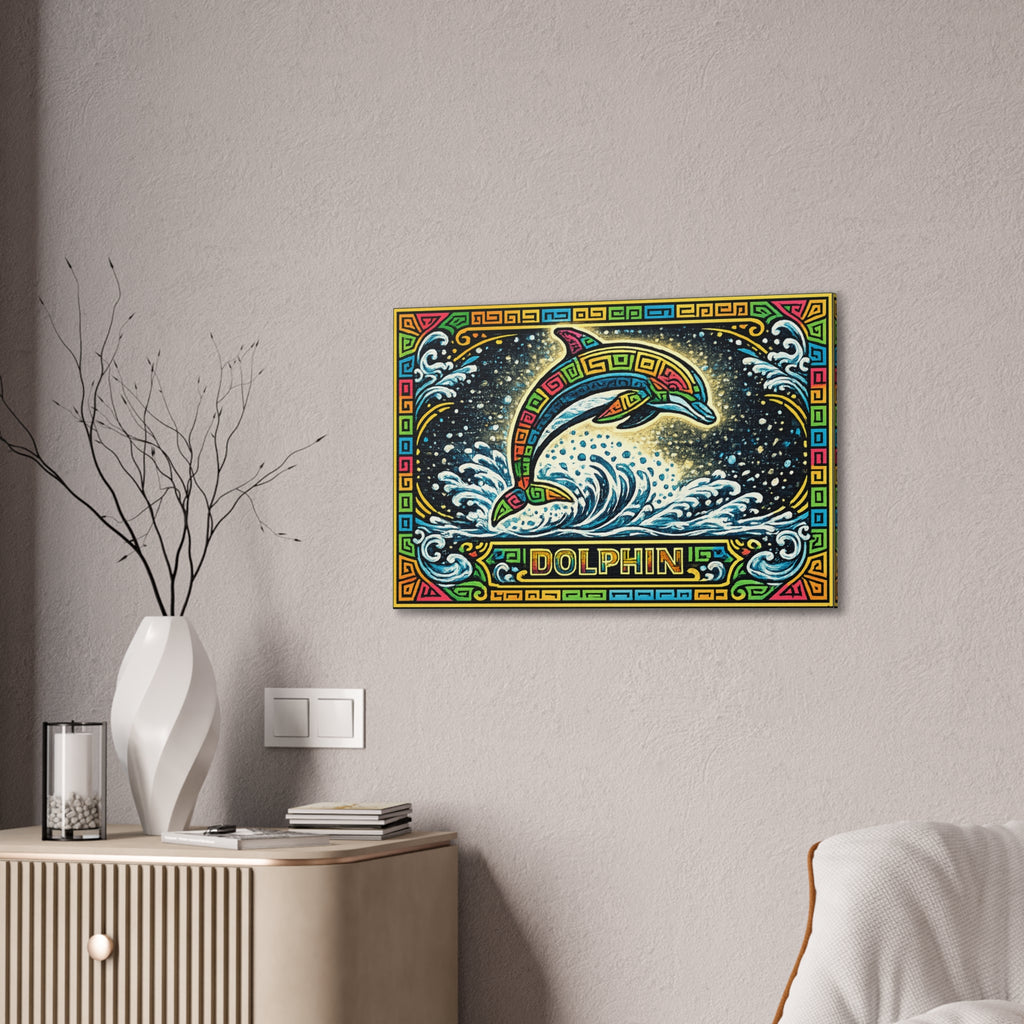Dolphin Mosaic Canvas Print — Colorful Leaping Dolphin Wall Art