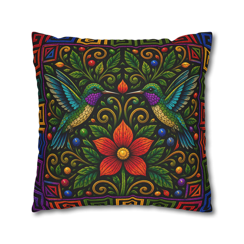 Hummingbird Floral Decorative Pillowcase — Vibrant Boho Garden Throw Cover