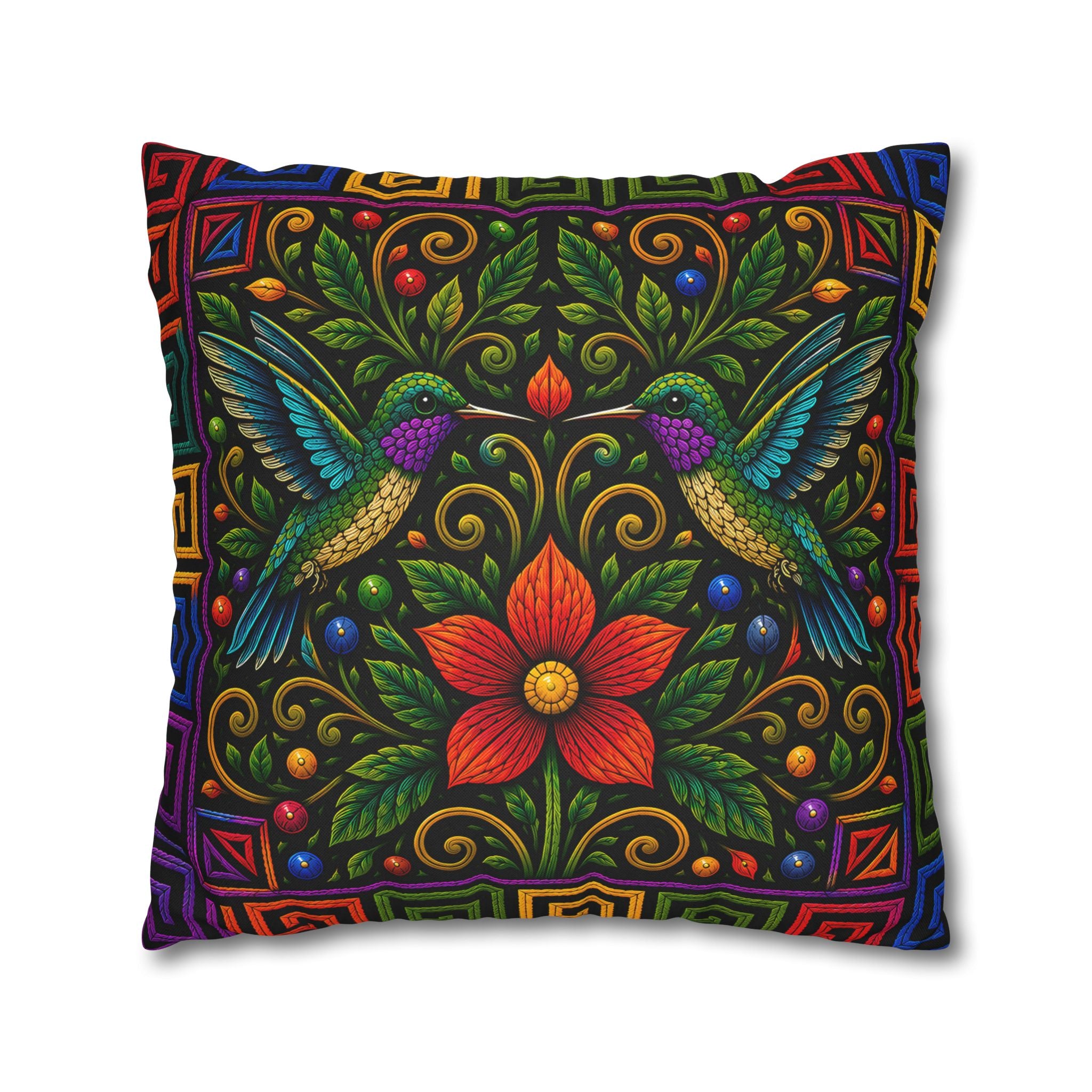 Hummingbird Floral Decorative Pillowcase — Vibrant Boho Garden Throw Cover