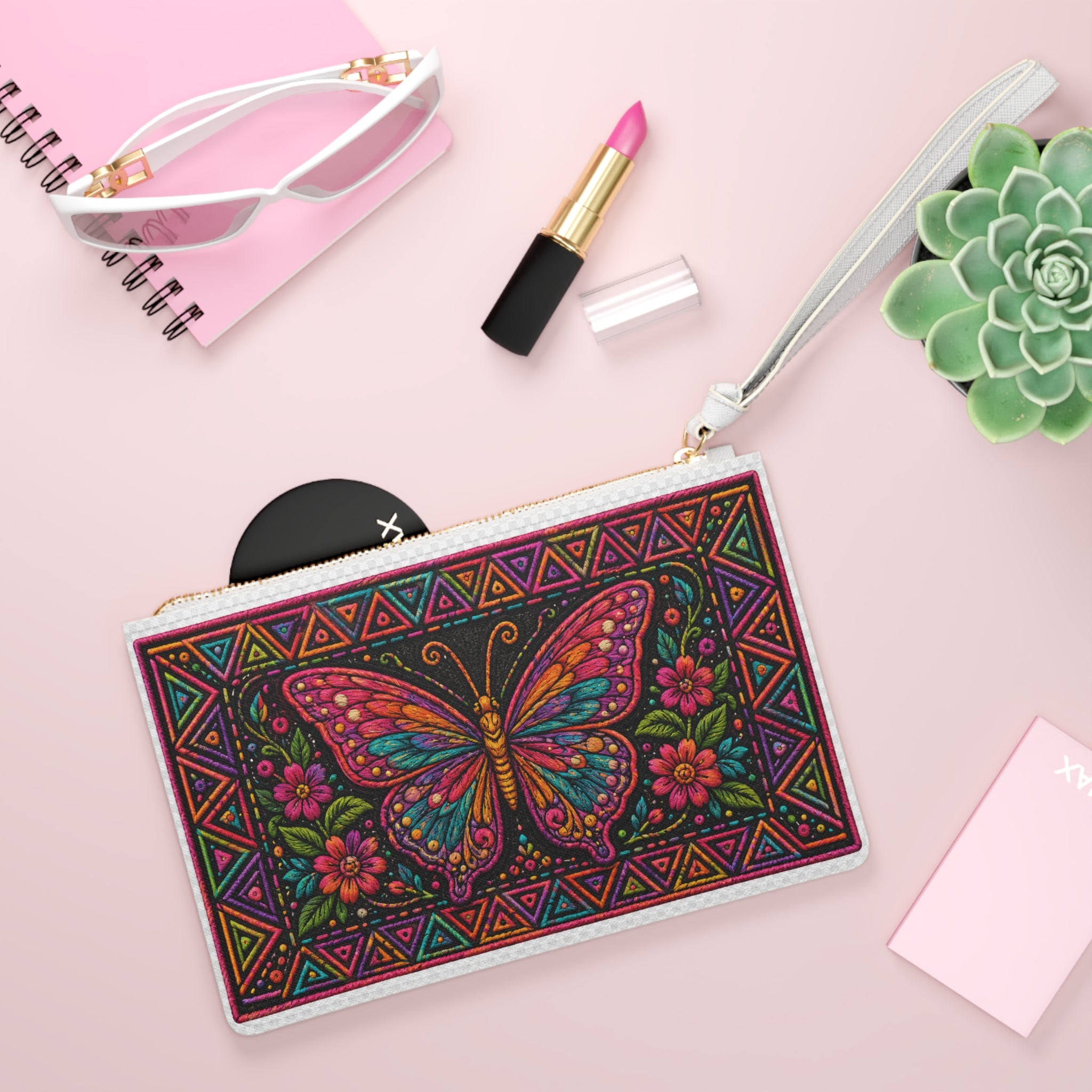 Butterfly Mosaic Clutch Bag — Colorful Floral Foldover Wristlet