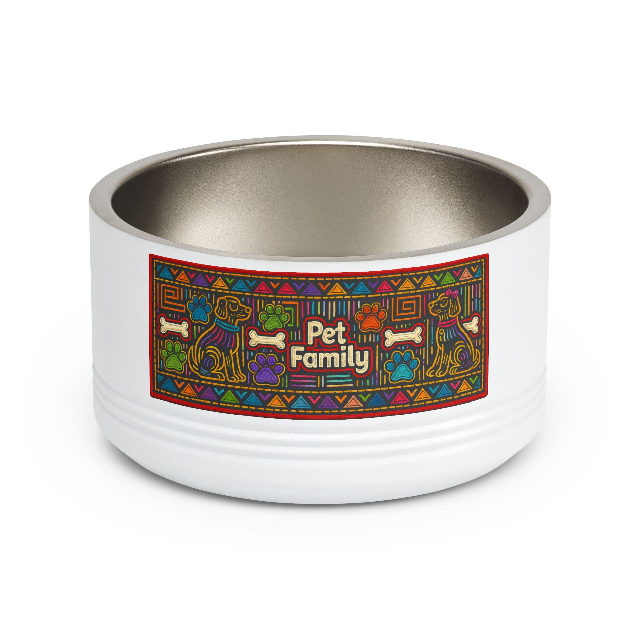 Pet Bowl — 18oz Stainless Dog & Cat Bowl with Mola-Inspired Design from Panama